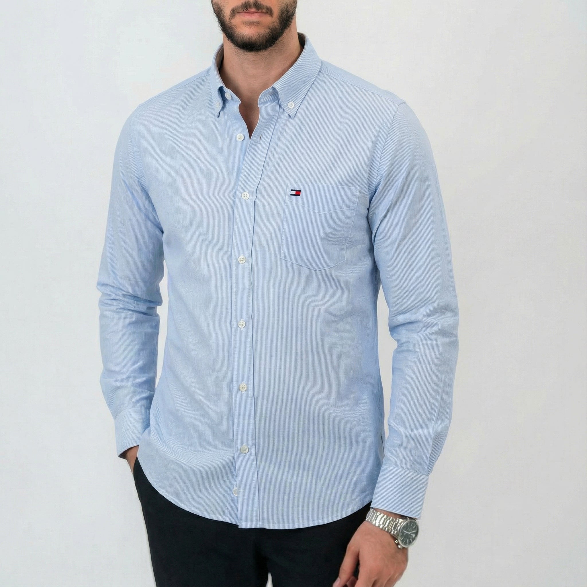 Baby blue Stripes Long Sleeve Shirt