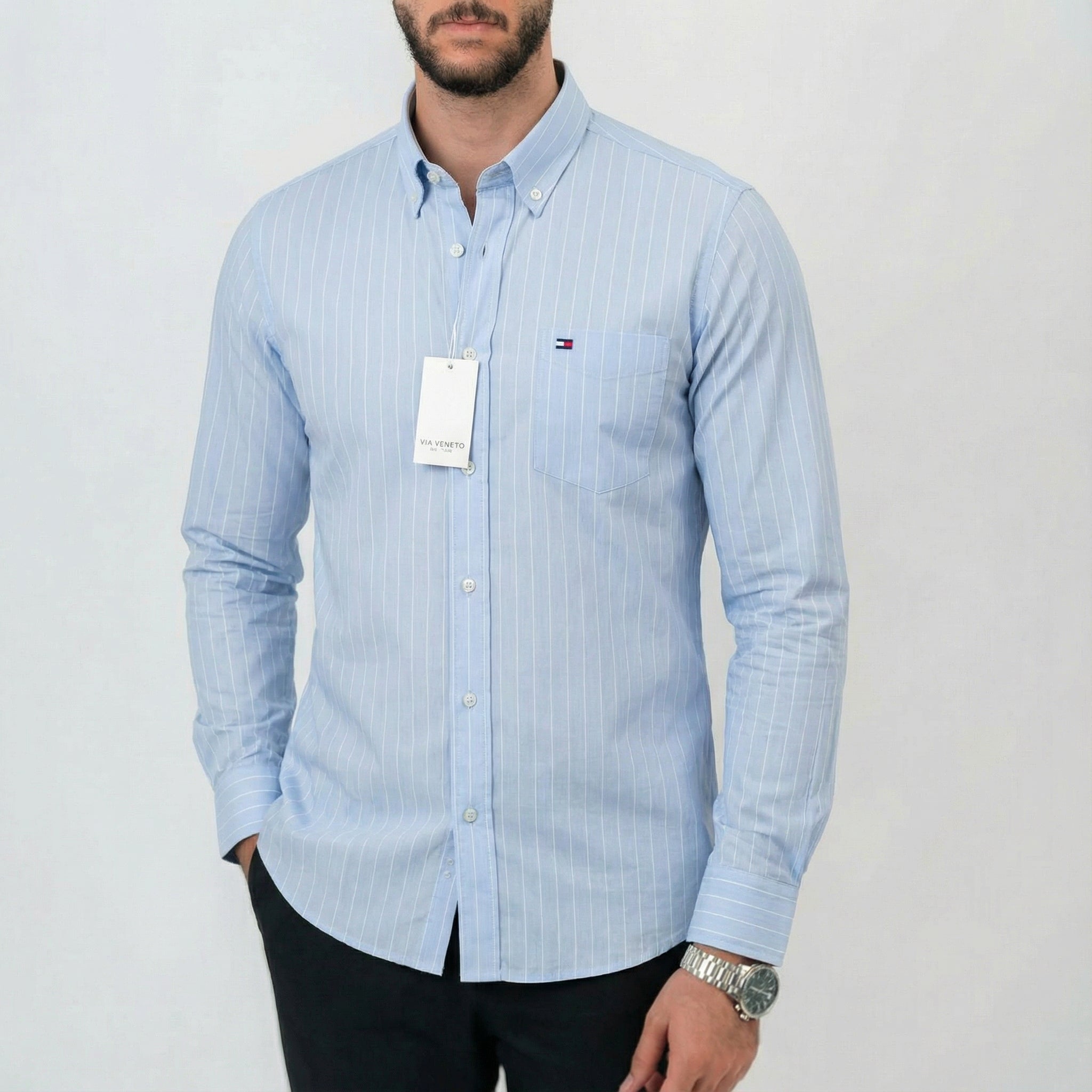 Baby blue wide Stripes Long Sleeve Shirt