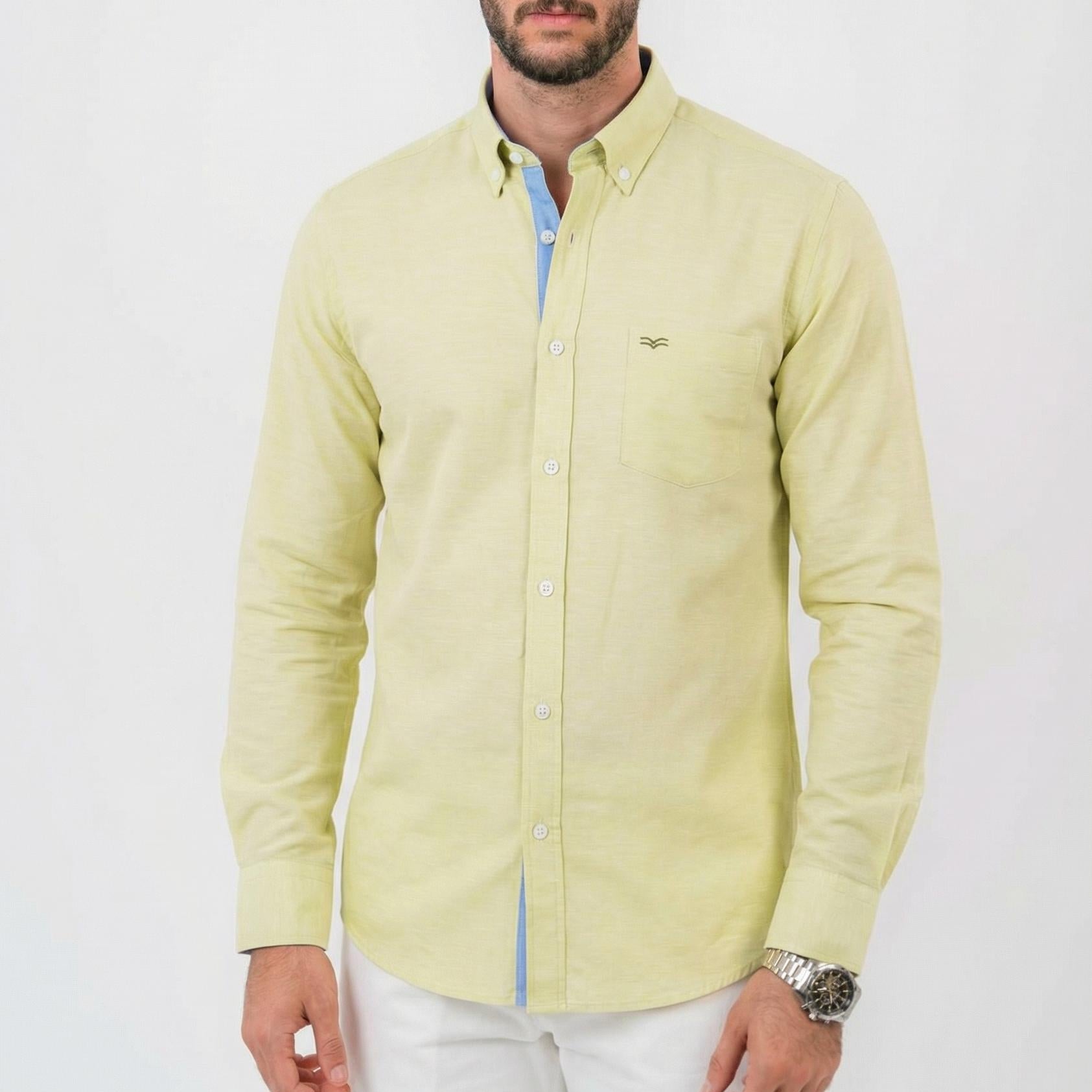 قميص بولو مخطط أخضر بأكمام طويلة - US Polo