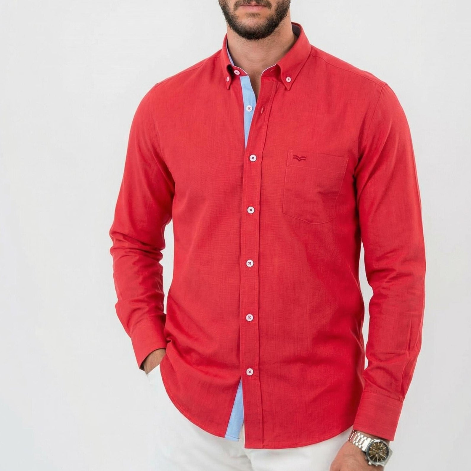 قميص بولو مخطط أخضر بأكمام طويلة - US Polo