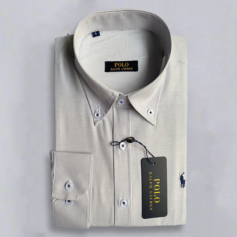 قميص أبيض مخطط بأكمام طويلة - US Polo 102